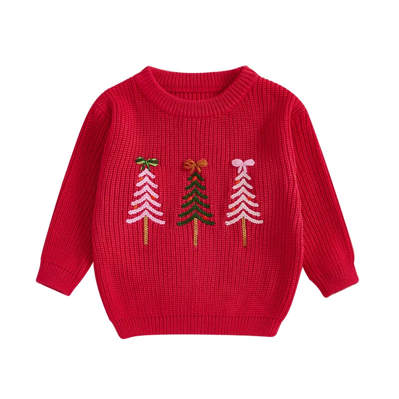 Toddler Newborn Baby Girl Christmas Sweater Long Sleeve Crew Neck Tree Winter Warm Knit Pullover Sweater Infant Clothes