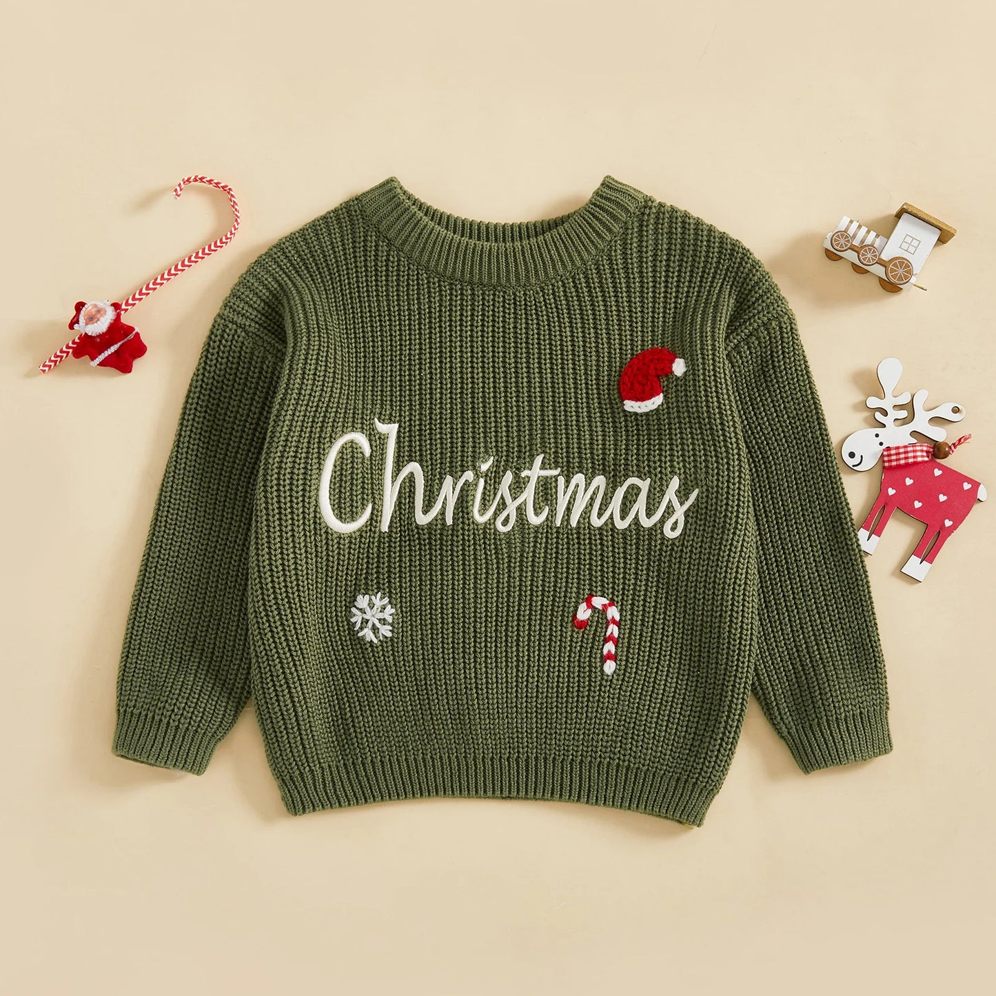 Baby Girl Christmas Sweaters Classic Long Sleeve Reindeer/Letter Embroidery Knit Pullover Toddler Tops for 1 to 4 Years