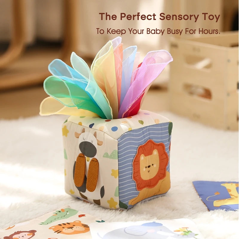 Baby Cotton Tissue Box Montessori Toys Colorful Soft Sensory Toys For Toddler Finger Exercising Pumping Silk Scarf Baby Game