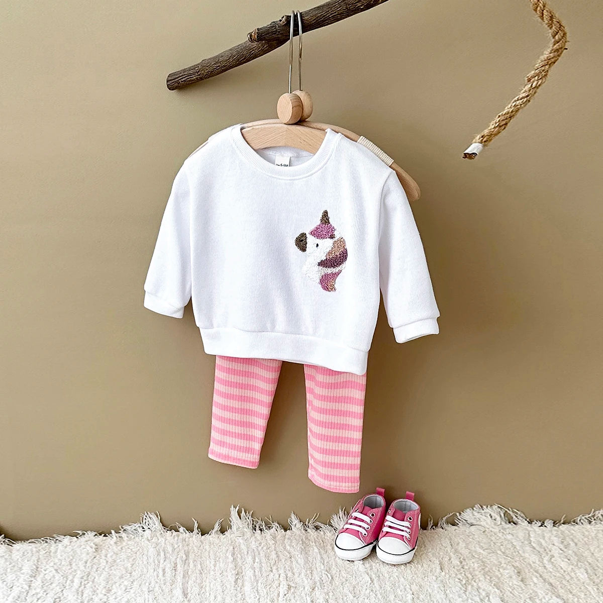 Baby Boy Clothes Sets Newborn 2Pcs Cartoon Embroidery Long Sleeve Infant Top Pants Fall Warm Clothes Autumn Baby Girl Clothes